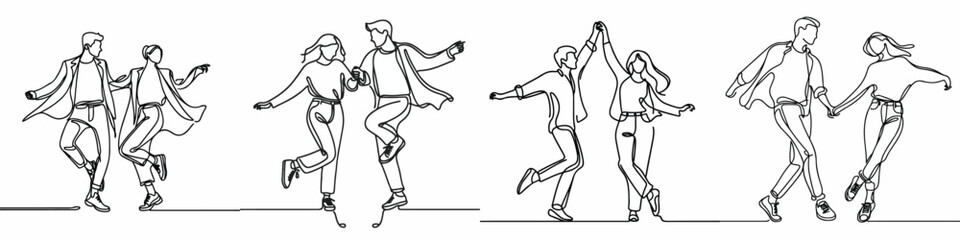 Fototapeta premium line art of a couple dancing happily together