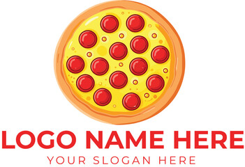 Pepperoni pizza logo vector with golden crust and melted cheese for fast food or pizzeria branding