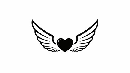 Obraz premium Black heart with white wings on a white background.