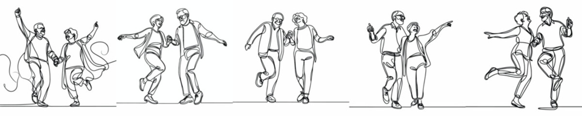 Fototapeta premium line art of a old couple dancing happily together