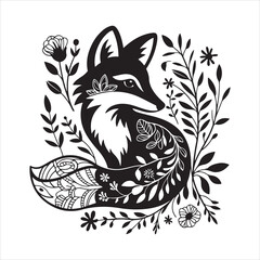  Fox Laying Looking Up with Flowers Silhouette