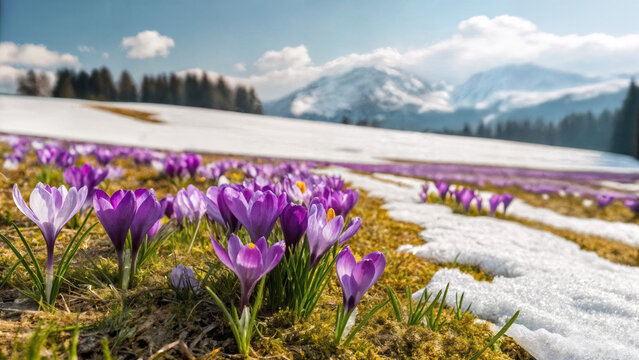 Crocus blossoms. The first spring flowers. 