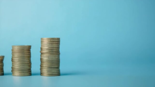 Stacked coin pile increasing height showing financial growth progress savings and money stack pile