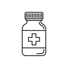 Fototapeta premium Black line icon of a medicine bottle with a cross on the label