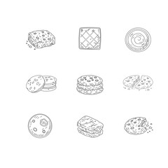 Cookies and Biscuits Doodle Seamless Pattern. Hand Drawn Cookie Illustration Set. Cute Bakery Background Texture