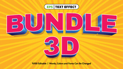 Bright colorful 3d text effect bundle with vibrant pink and blue letters on radiant yellow background glowing with dynamic light rays in bold vector style