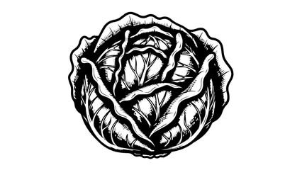 Obraz premium High-contrast black and white illustration of a cabbage with detailed leaves