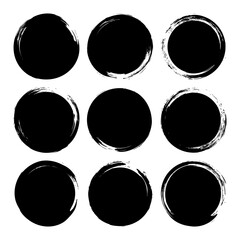 Grunge circles, brush strokes, lines, ink smudges, hand-drawn scribble shapes. Handmade sketchy marks, acrylic stains, charcoal streaks. Paint textures, dry brush effect. Vector illustration