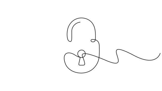 lock animation continuous one line drawing, Video. A padlock drawn in one continuous line 4k animation