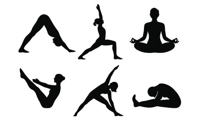 silhouettes of yoga poses