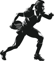 Fototapeta premium Black and White Rugby Player Silhouette in Dynamic Random Pose