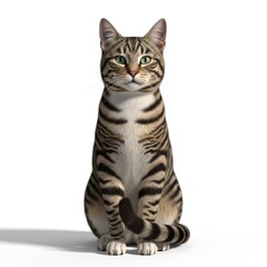 Beautiful Striped Tabby Cat with Vibrant Green Eyes Looking Forward