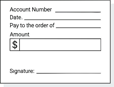 Generic blank check template featuring essential spaces for account number, date, payee, amount, and signature, ideal for financial documents and record-keeping.