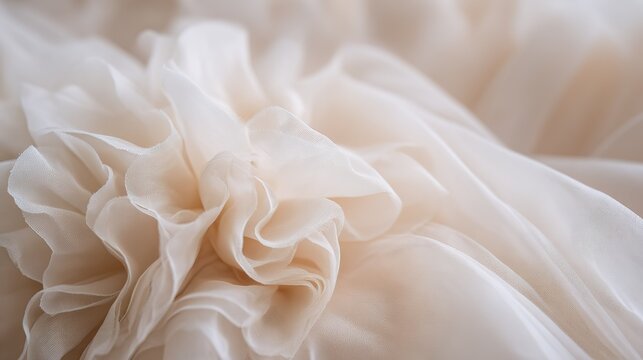 Soft fabric with ruffled flower detail on light background showing texture and design in natural light during morning hours