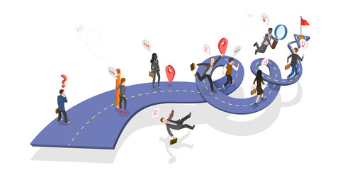 3D Isometric Flat  Illustration of Road To Success, Chasing Success, Navigating The Competitive Business Landscape For Career Growth