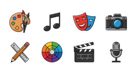 Creative Arts And Media Production Outline Icons Set