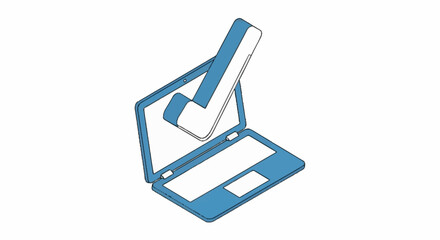 Blue laptop with stylus on a white background.