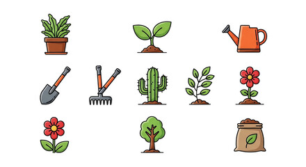 Flat Design Gardening And Plant Icons Set