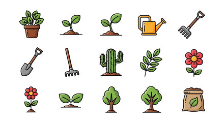 Garden And Plant Care Flat Design Icons Set