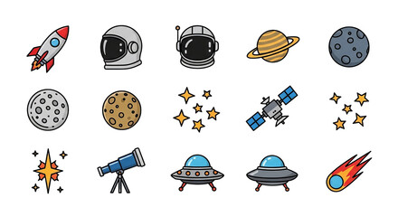Space And Astronomy Icons Set On Black Background