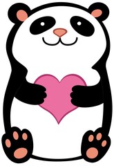 Adorable panda character with heart, love and friendship concept for Valentine's Day Kawaii baby panda mascot for nursery decor, stickers and greeting cards
