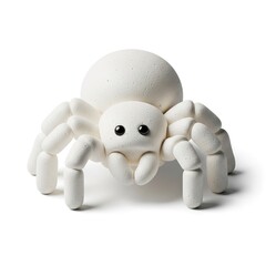 Whimsical White Clay Spider Figurine with Textured Surface and Prominent Black Eyes