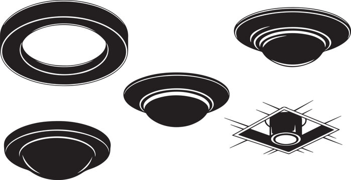 Black and white ceiling light fixture design illustrations set