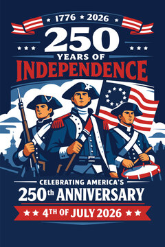 american army , 250 Year Anniversary Poster, 4th of july Poster, 250 Years of American Independence 1776&ndash;2026 Vector Design