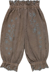 Obraz premium Brown baby pants with floral embroidery and ruffled hem