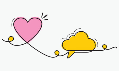 Continuous one line drawing of speech bubble, vector minimalist linear illustration made of single line