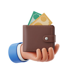 Hand Holding Brown Leather Wallet with Cash
