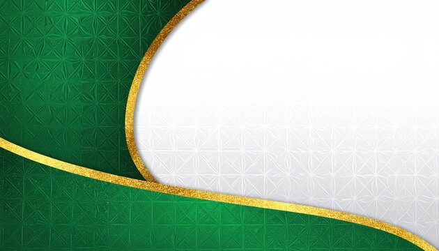 Abstract emerald and gold curves over textured white and green backgrounds