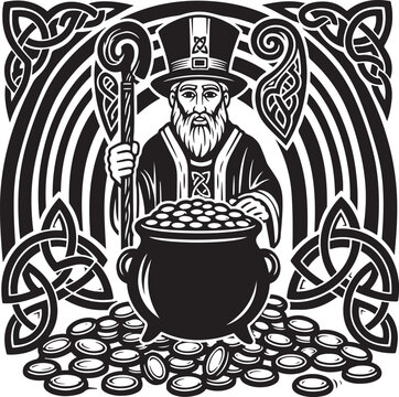 Traditional celtic leprechaun with pot of gold vector Vector