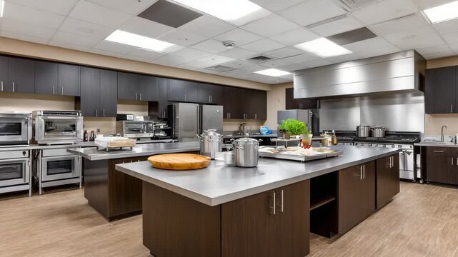 Modern kitchen with stainless steel appliances and wooden counters in a cooking space designed for culinary activities
