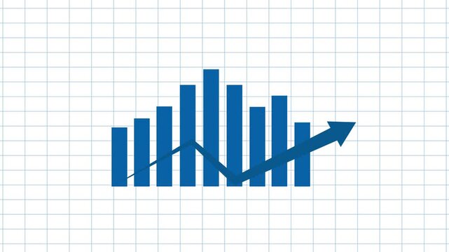 Bar Chart with Downward Arrow on Green Grid 2026 Animation