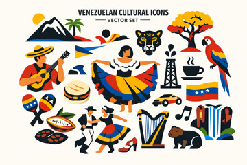 Fototapeta premium Venezuelan Cultural Icons Vector Set – Minimal Abstract Asymmetric Design
