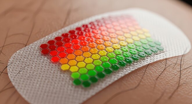 Innovative skin patch displays a gradient of hexagonal sensors adhered to human skin