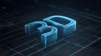 Blue digital 3D letters on grid