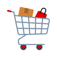 Cart icon. A flat style illustration of a shopping cart, perfect for e-commerce, online shopping concepts, and retail design.