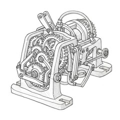 Intricate Mechanical Gearwork Sketch Detailed Machine Assembly