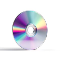 Compact disc CD or DVD with rainbow holographic surface on white background, 3D render of digital storage media for data and music