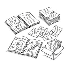 Business Planning Workflow Documents Doodle Sketch Illustration of Office Items for Strategy