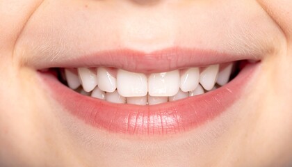 Obraz premium Bright White Perfect Smile Close-up: Healthy Teeth and Lips Demonstrating Dental Health and Happiness