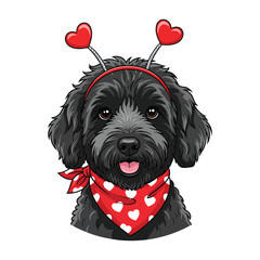 Black Dog Wearing Valentine's Day Headband and Bandana puppy poodle