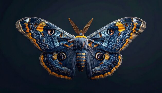 Detailed portrait of a colorful moth with intricate patterns.