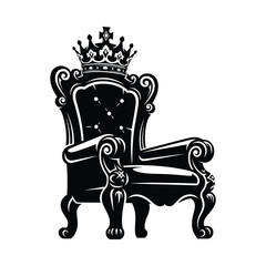 Ornate Black Throne Chair with Crown Silhouette royal king