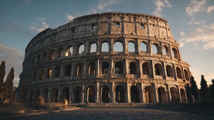 Fototapeta premium The Colosseum of Rome at twilight showcasing its ancient architecture and history