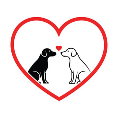 Two Dogs in Love Silhouette within a Heart Frame romance couple