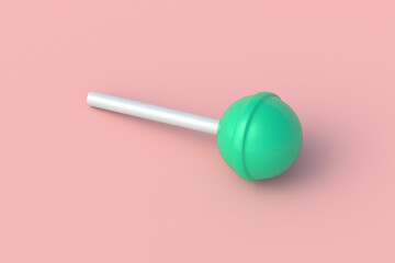 Lollipop on beige background. Candy on stick. 3d render