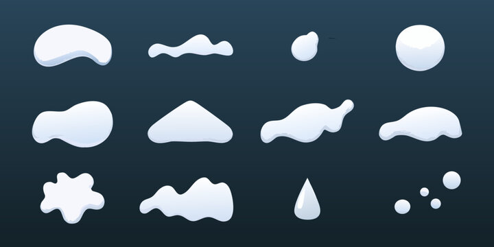 An assortment of white cloud and splash shapes against a dark background